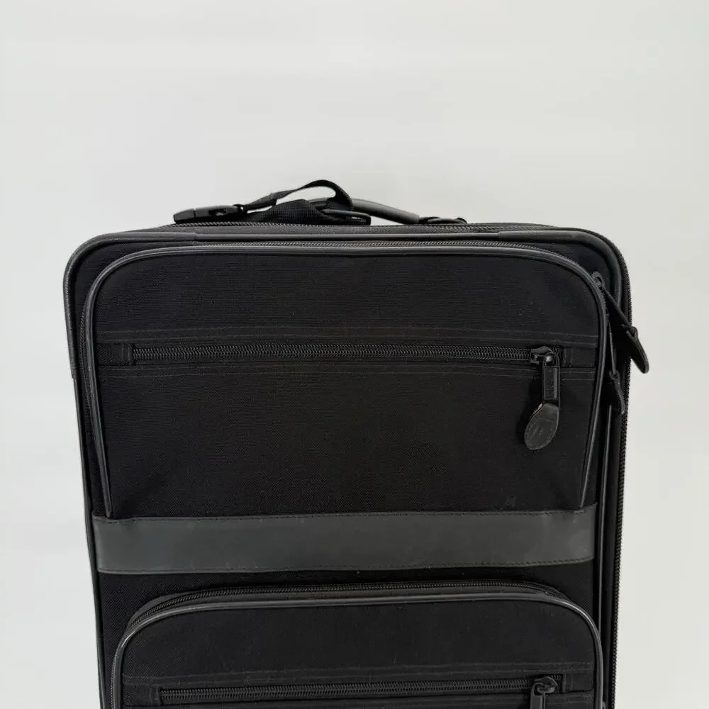 LL Bean 22” Rolling Suitcase Carry On Luggage Travel Bag Leather Trim Wheeled